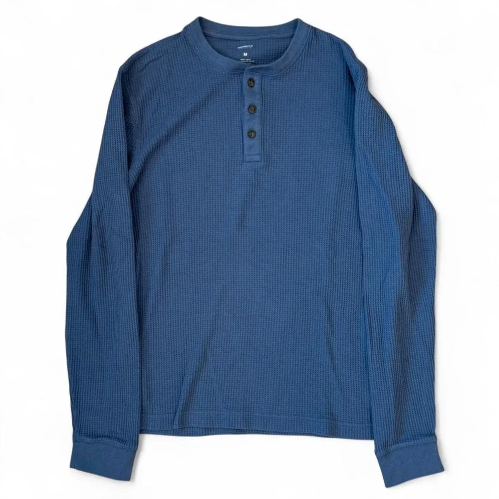 Sonoma Thermal Waffle Knit Blue Henley Shirt Men's Size Medium Layer Skater Y2K